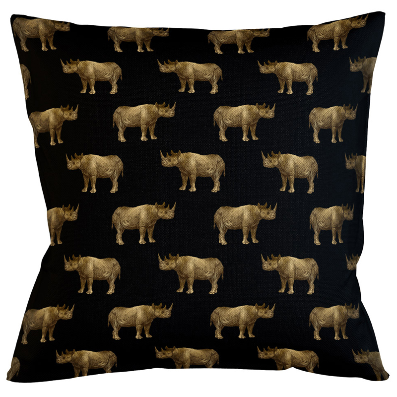 Декоративная подушка с узором из носорогов Home Safari Black Черный Коричневый Декоративная подушка с узором из носорогов Home Safari Black Черный Коричневый в Воронеже | Loft Concept