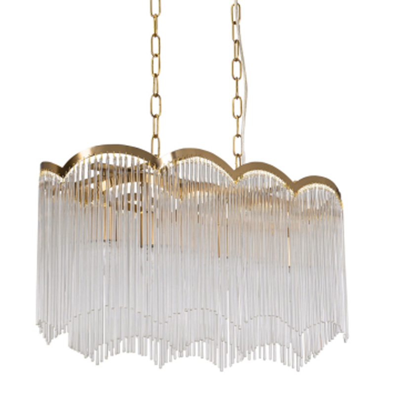 Люстра прямоугольная на цепях с прозрачными трубками и волнистым краем Nembus Золотой Прозрачный в Воронеже | Loft Concept 