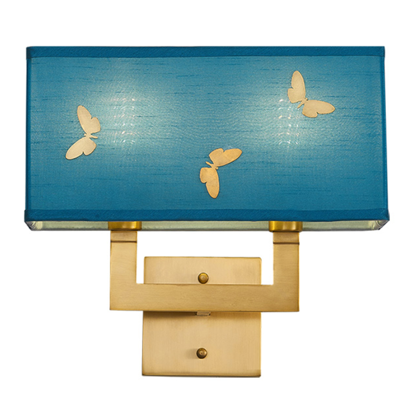 Бра с бабочками Butterflies Blue Background Wall Lamp 2 Латунь Бирюзовый в Воронеже | Loft Concept 