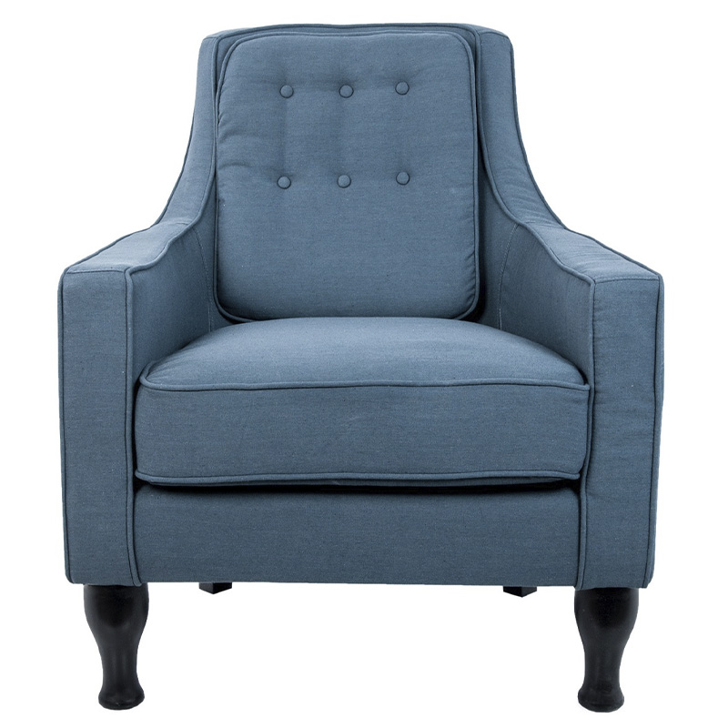 Кресло с мягкой обивкой из льна на 4-х ножках из массива березы Scarlett Armchair blue Голубой Черный в Воронеже | Loft Concept 