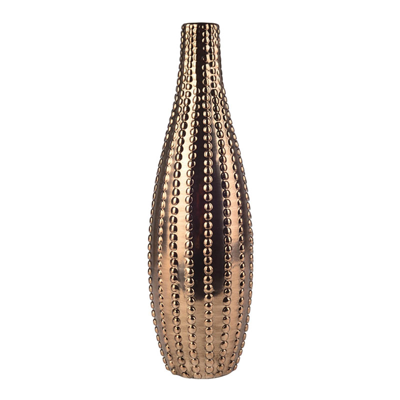 Ваза Ribbed Vase Narrow Throat bronze-gold 34  в Воронеже | Loft Concept 