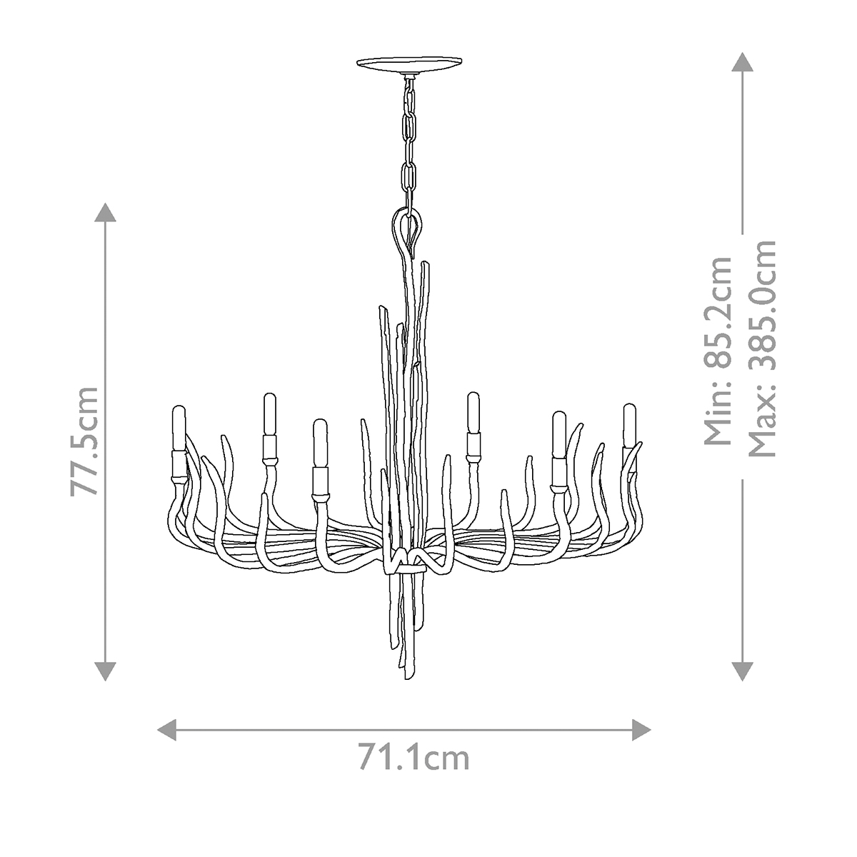 Люстра дизайнерская золотого цвета с 6-ю лампами на изогнутых рожках с текстурной поверхностью Hinkley в Воронеже