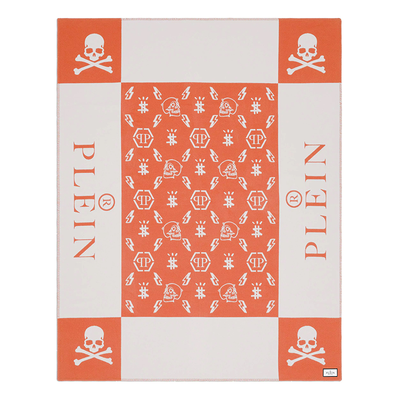 Плед Philipp Plein Plaid Cashmere Skull Orange Оранжевый Белый в Воронеже | Loft Concept 