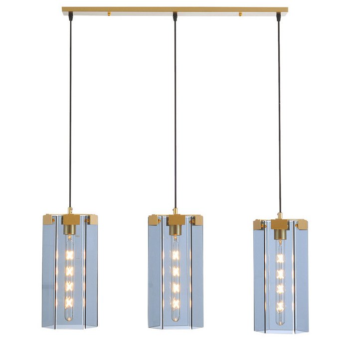 Люстра Rectangle Gray Glass Pendant Lamp 3 Золотой Прозрачное Стекло в Воронеже | Loft Concept 