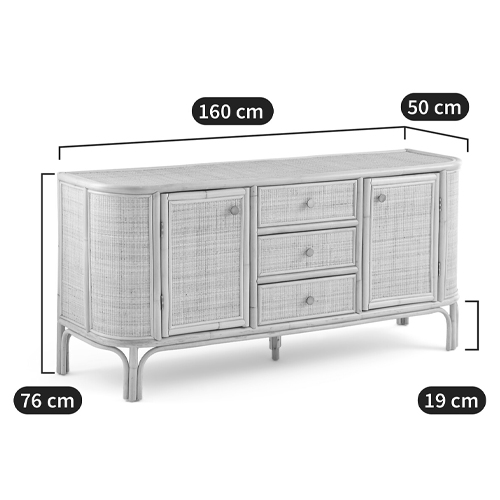 Длинный комод из ротанга с дверцами и ящиками Simone Rattan Chest of Drawers в Воронеже