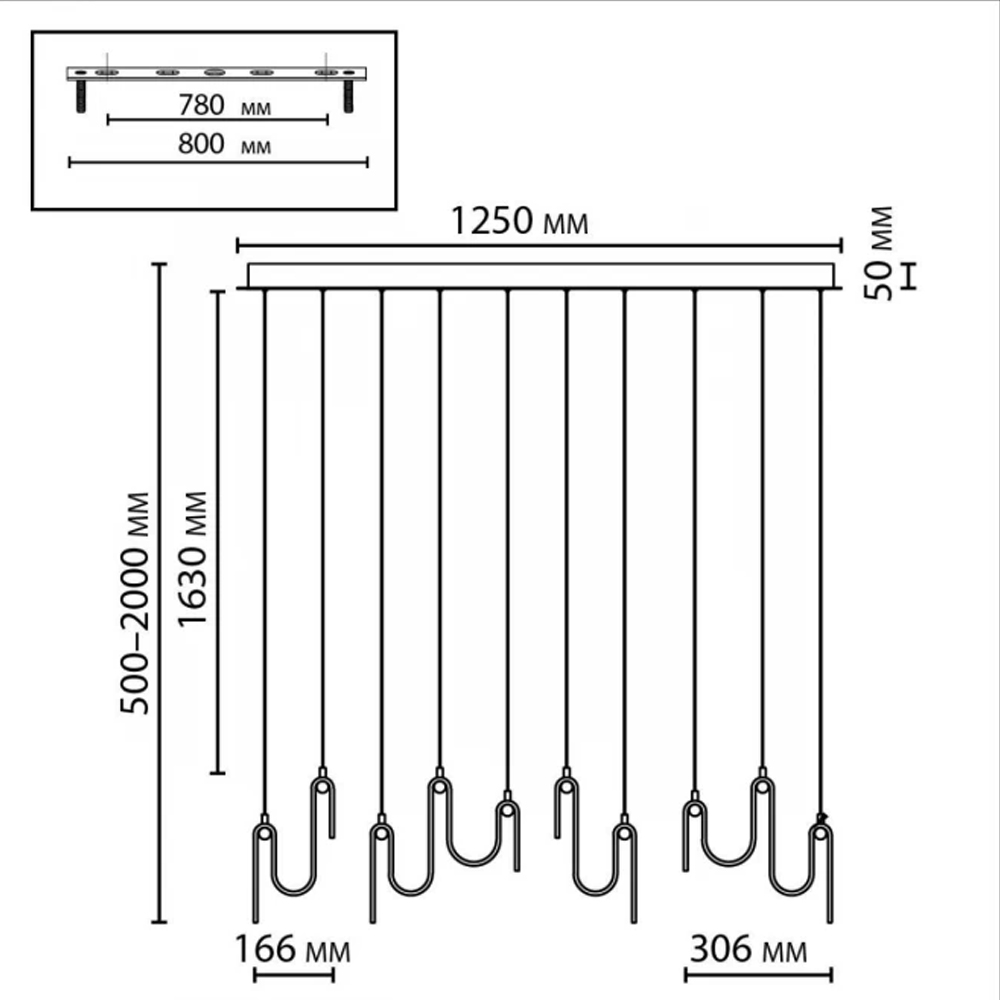 Подвесной светильник линейный с плафонами волнистой формы из фактурного стекла Big Wave в Воронеже