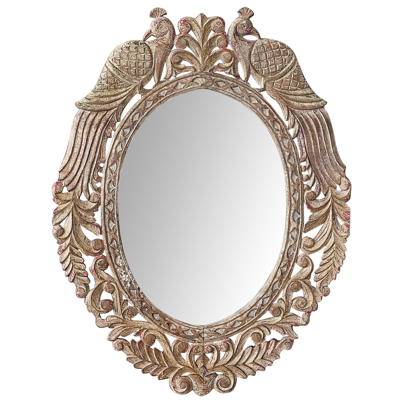 Зеркало в резной раме Viaan Grey Mango Carved Mirror Бежево-серый Коричневый винтаж в Воронеже | Loft Concept 