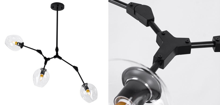 Люстра Сrumpled Glass Bubble Chandelier Black 3 плафона Люстра Сrumpled Glass Bubble Chandelier Black 3 плафона - Loft-Concept в Воронеже