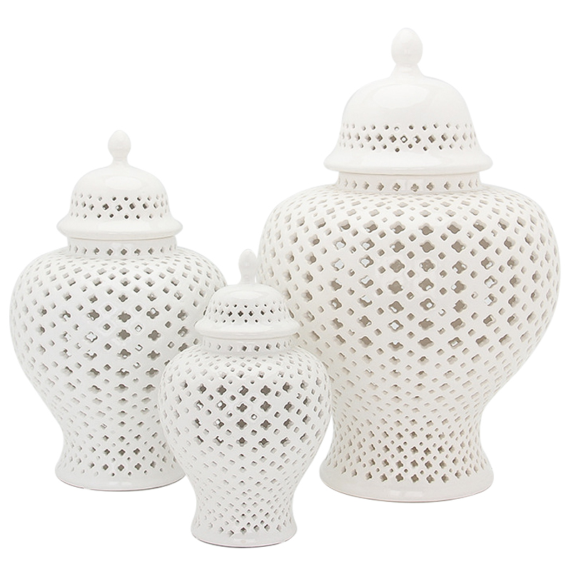 Ваза с крышкой White Ceramic Carving Vase Белый в Воронеже | Loft Concept 