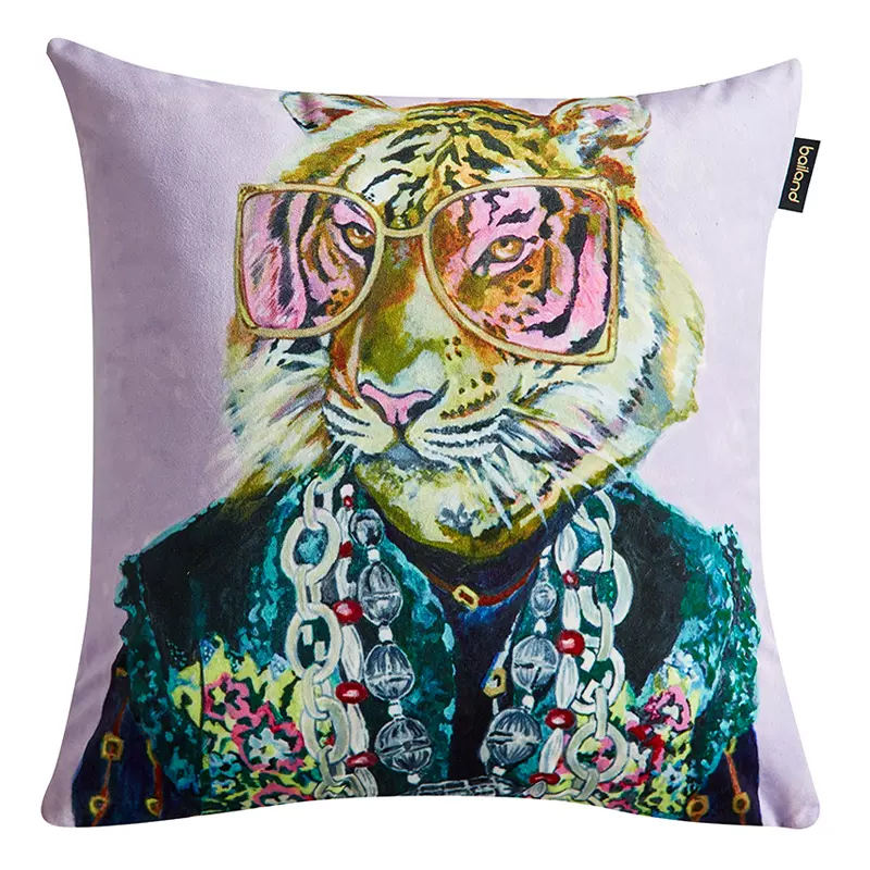 Декоративная подушка Стиль Gucci Tiger Fashion Animals Cushion Сиреневый Мульти в Воронеже | Loft Concept 