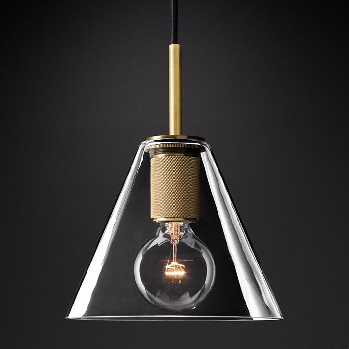 Подвесной светильник RH Utilitaire Funnel Pendant Brass Латунь Прозрачное Стекло в Воронеже | Loft Concept 