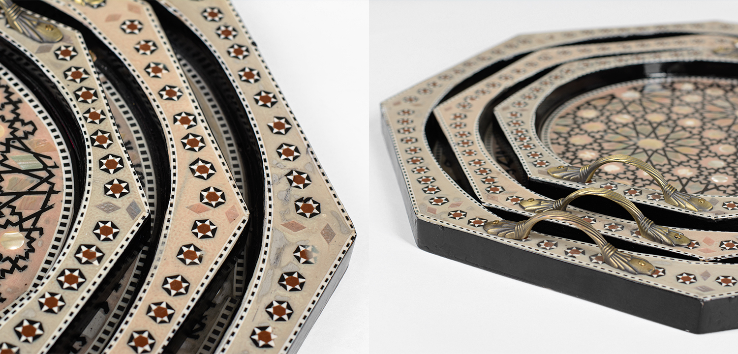 Комплект подносов инкрустация перламутром - фото