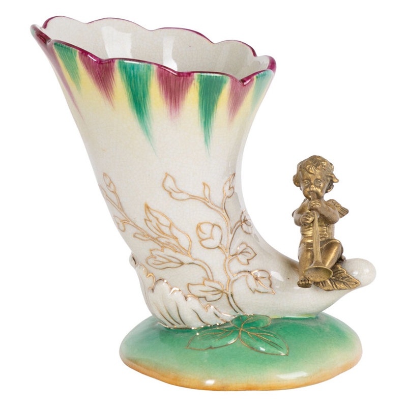 Ваза из фарфора с бронзовой фигуркой ангела Eden Garden porcelain and bronze Зеленый Бронза Белый Ваза из фарфора с бронзовой фигуркой ангела Eden Garden porcelain and bronze Зеленый Бронза Белый в Воронеже | Loft Concept
