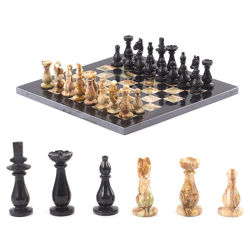 Шахматы настольные из натурального камня Оникс Decorative Thematic Chess Черный Оранжевый в Воронеже | Loft Concept 