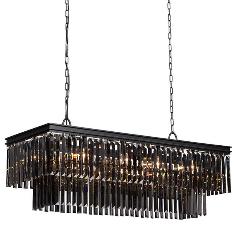 Люстра Odeon Gray glass Rectangular Chandelier Black iron  стекло Смок длина 120 Черный матовый в Воронеже | Loft Concept 