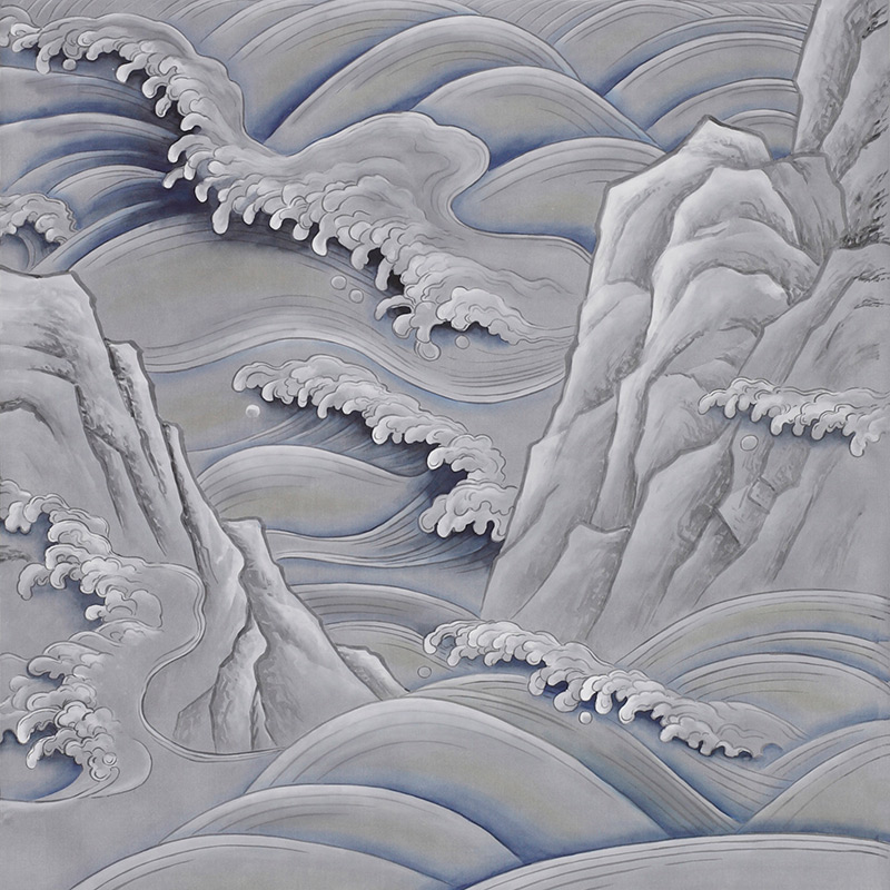 Обои ручная роспись Matsushima Waves Hokusai on Gun Metal dyed silk Обои ручная роспись Matsushima Waves Hokusai on Gun Metal dyed silk в Воронеже | Loft Concept