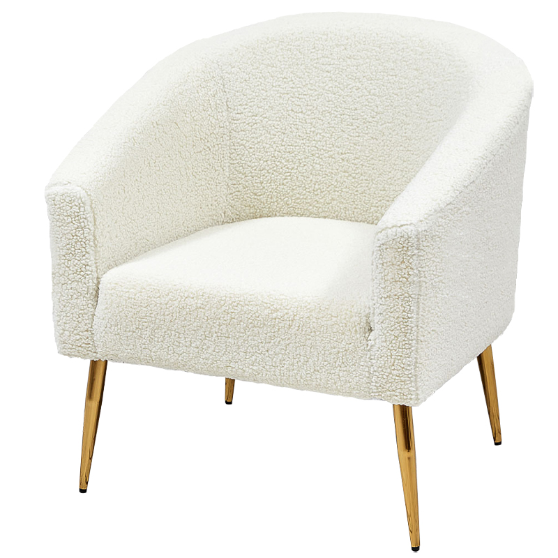 Кресло из белой ткани букле Boucle Luisa  Armchair Белый Золотой в Воронеже | Loft Concept 