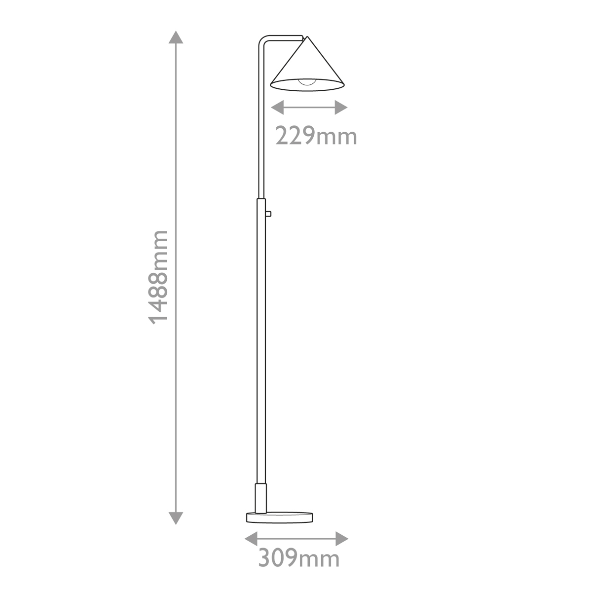Торшер золотого цвета с плафоном в форме конуса и тонкой высокой стойкой на круглом основании Alora Mood в Воронеже