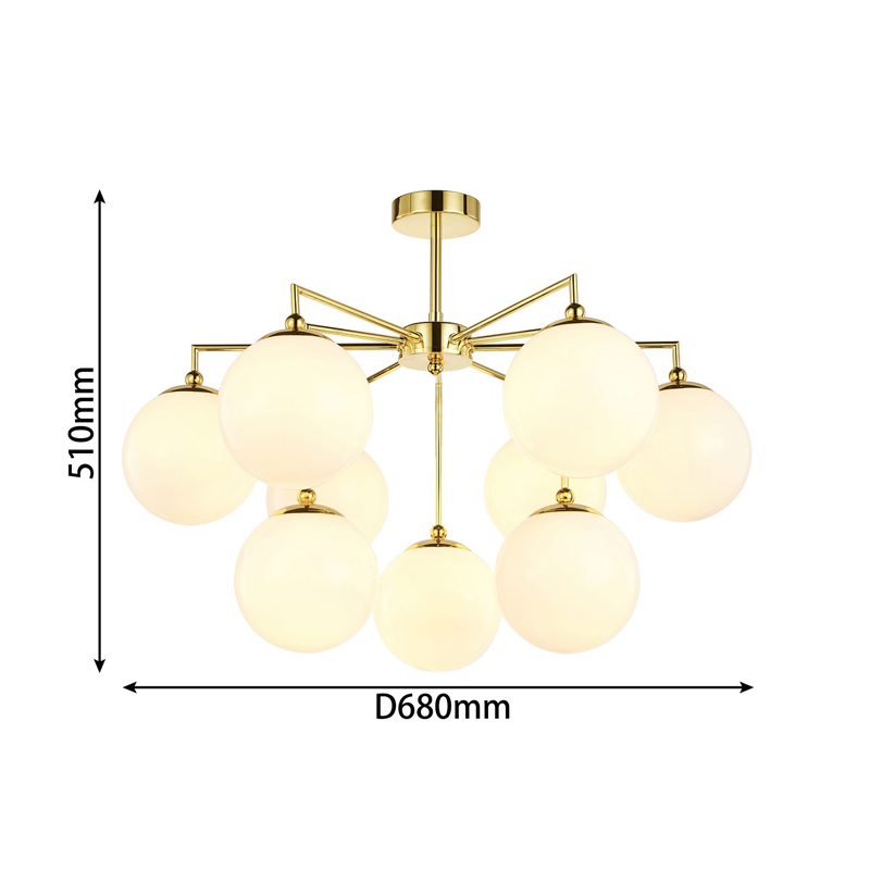 Люстра с золотым каркасом и  белыми плафонами Amuse 9 ламп в Воронеже