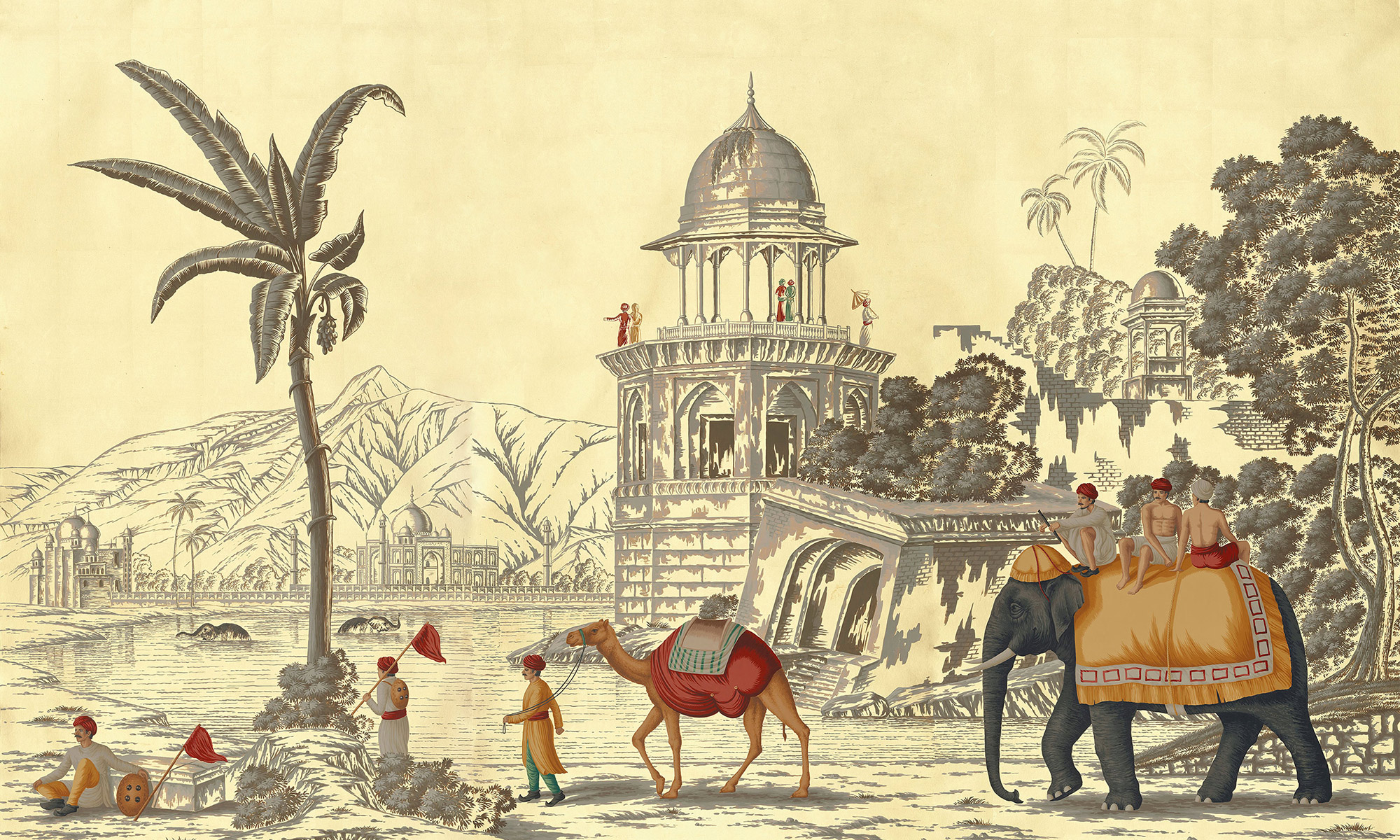 Обои ручная роспись Early Views of India Special Colourway on Deep Rich Gold gilded paper Обои ручная роспись Early Views of India Special Colourway on Deep Rich Gold gilded paper - постер Loft-Concept в Воронеже