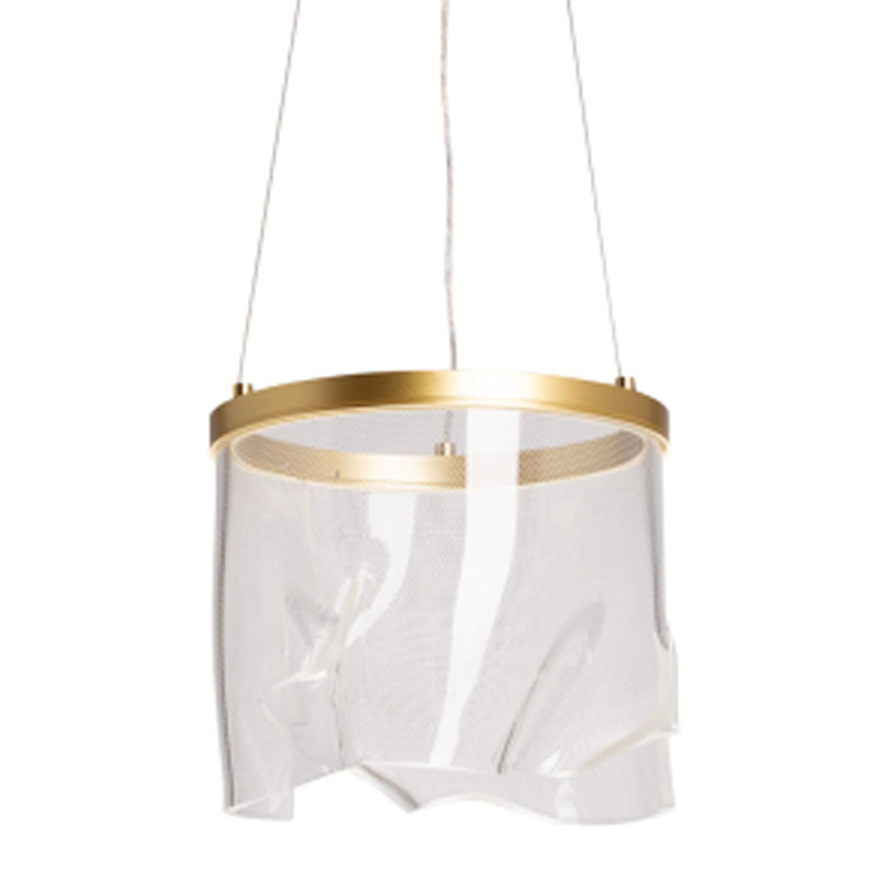 Подвесной светильник цилиндрической формы с прозрачным волнистым плафоном Wave Line Латунь Прозрачный в Воронеже | Loft Concept 