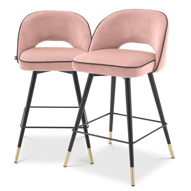 Комплект полубарных стульев Eichholtz Counter Stool Cliff set of 2 nude Розовый пастельный Черный Латунь в Воронеже | Loft Concept 