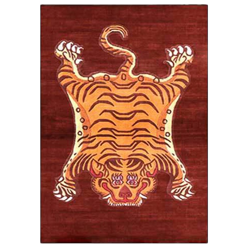 Ковер Тибетский Тигр Tibetan Tiger Rug Red Красный Оранжевый в Воронеже | Loft Concept 