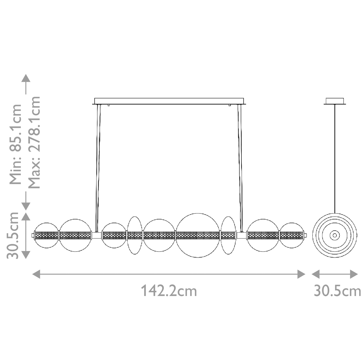 Подвесной светильник линейный с прозрачными стеклянными шарами разного диаметра Eurofase в Воронеже