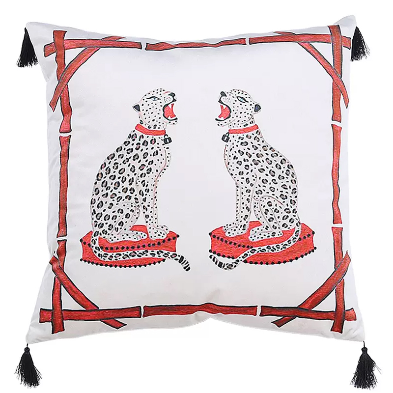 Декоративная подушка Стиль Gucci Two Cheetahs Cushion Белый Красный Черный в Воронеже | Loft Concept 