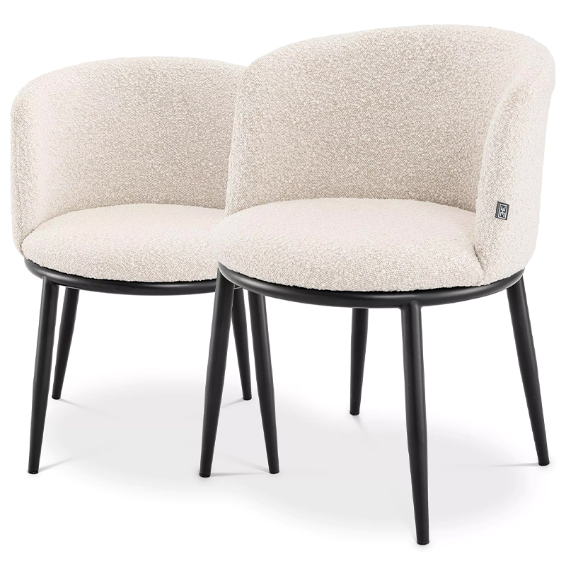 Комплект из двух стульев Eichholtz Dining Chair Filmore Set of 2 Boucle Cream Молочный Черный Комплект из двух стульев Eichholtz Dining Chair Filmore Set of 2 Boucle Cream Молочный Черный в Воронеже | Loft Concept
