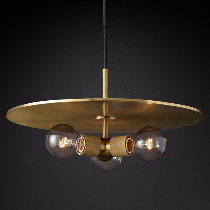 Люстра RH Utilitaire Disk Triple Pendant Brass Латунь Прозрачное Стекло в Воронеже | Loft Concept 