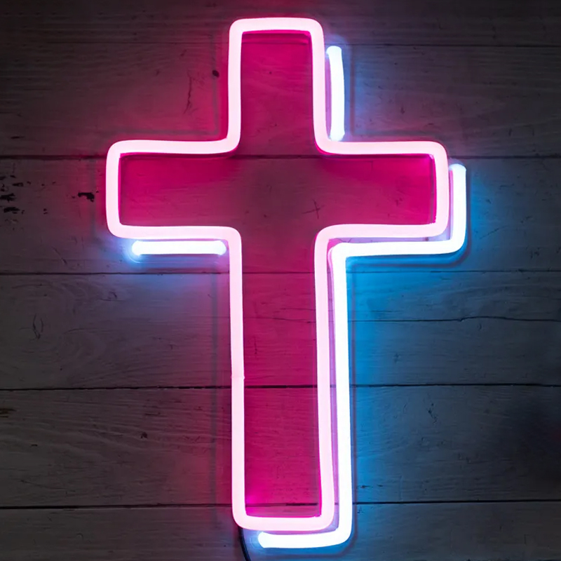 Неоновая настенная лампа Cross Neon Wall Lamp Розовый Синий в Воронеже | Loft Concept 