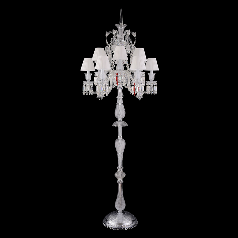 Торшер с 12-ю белыми текстильными абажурами и хрустальными подвесками Lustre Reverie Хром Прозрачное Стекло Белый Торшер с 12-ю белыми текстильными абажурами и хрустальными подвесками Lustre Reverie Хром Прозрачное Стекло Белый в Воронеже | Loft Concept