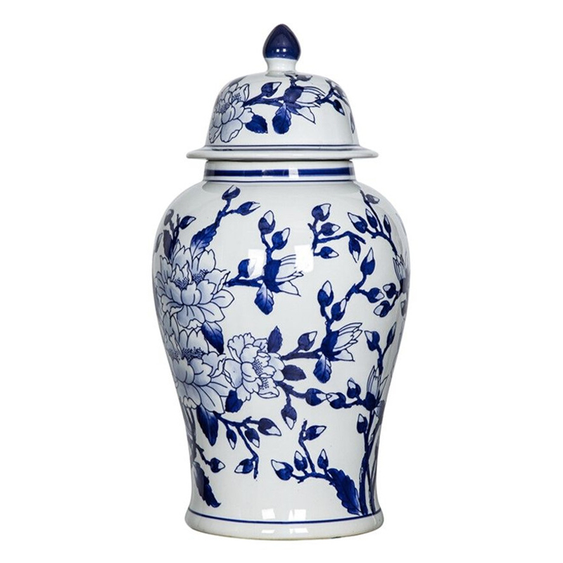 Ваза с крышкой и синим цветочным узором Blue & White Ornament Белый Синий Ваза с крышкой и синим цветочным узором Blue & White Ornament Белый Синий в Воронеже | Loft Concept