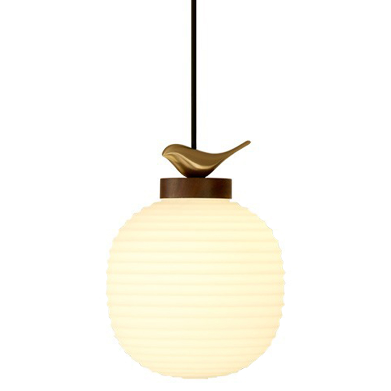 Светильник с птичкой Bird On a Lantern Hanging Lamp Коричневый Белое матовое стекло Латунь в Воронеже | Loft Concept 