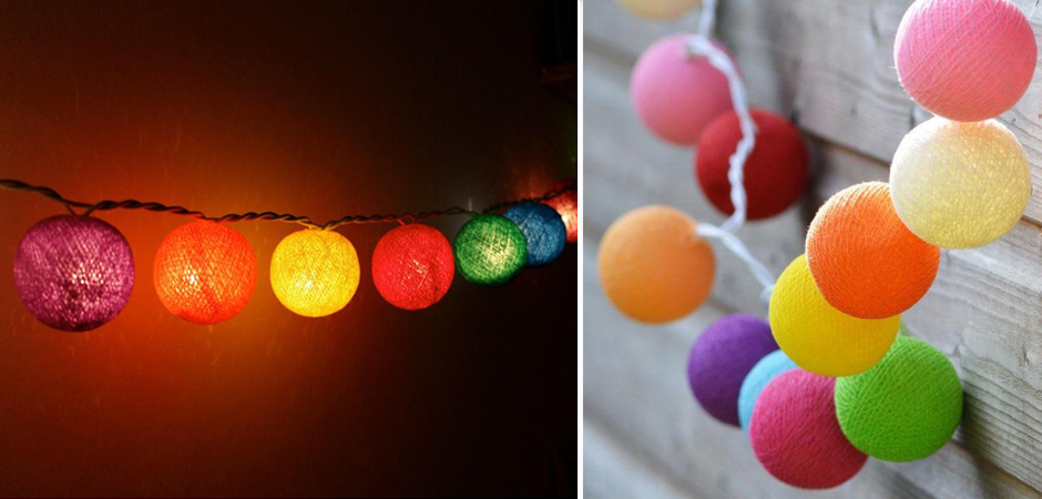 Гирлянда хлопковые фонарики Сotton Ball Rainbow - Loft-Concept в Воронеже