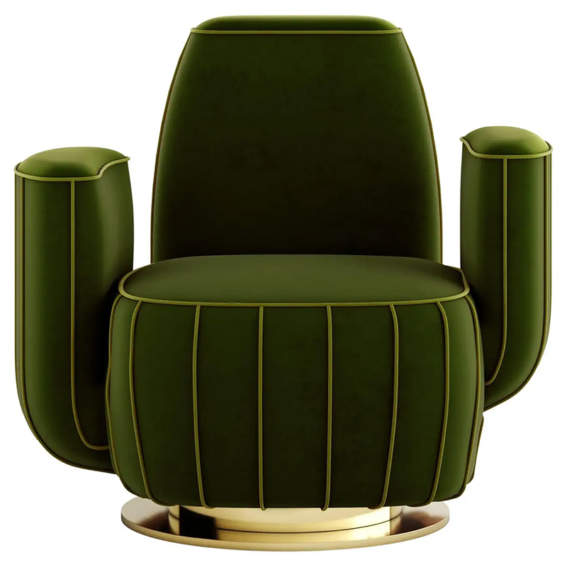 Дизайнерское Кресло-Кактус Modern Green Velvet Armchair Cactus Shape with Gold Swivel Base Зеленый Золотой Дизайнерское Кресло-Кактус Modern Green Velvet Armchair Cactus Shape with Gold Swivel Base Зеленый Золотой в Воронеже | Loft Concept
