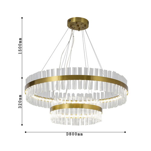 Люстра подвесная двухъярусная с золотистымыми кольцами и прозрачными стеклянными элементами Ring Horizontal в Воронеже