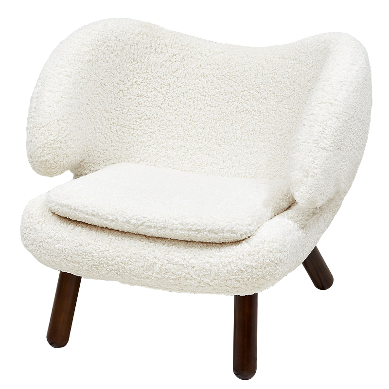 Кресло из белой ткани букле с ножками из массива ясеня Boucle Caldwell White Armchair Белый Коричневый в Воронеже | Loft Concept 