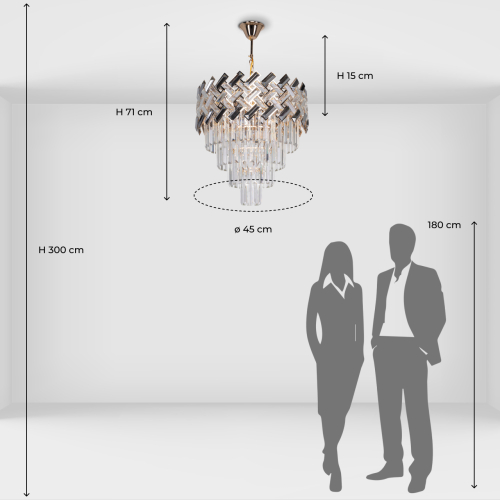 Люстра многоярусная с переплетенными металлическими элементами черного и золотого цвета и прозрачными хрустальными подвесками Empire Chandelier Crystal в Воронеже