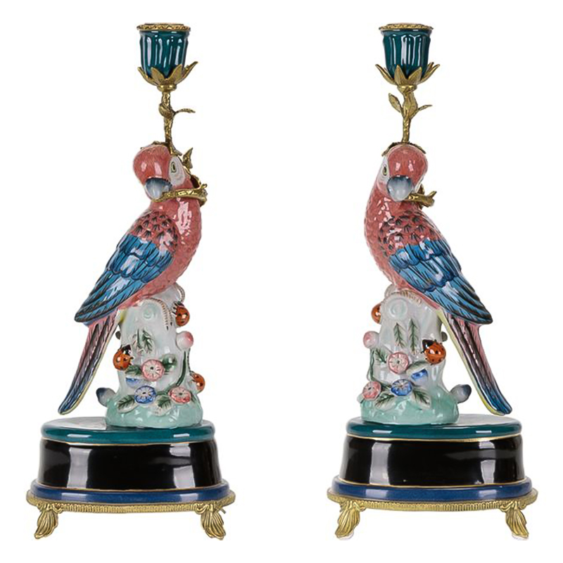 Подсвечник Red Blue Parrot Candlestick L or R Бронза Красный Синий в Воронеже | Loft Concept 