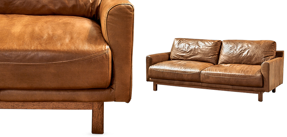 Диван Caramel Leather & Wood Triple Sofa Диван Caramel Leather & Wood Triple Sofa - Loft-Concept в Воронеже