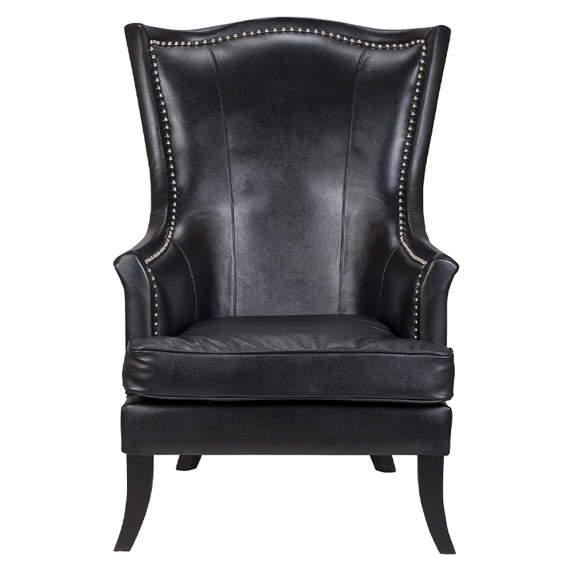 Кресло из натуральной кожи на 4-х деревянных ножках из массива бука Daniel Leather Armchair black Черный в Воронеже | Loft Concept 