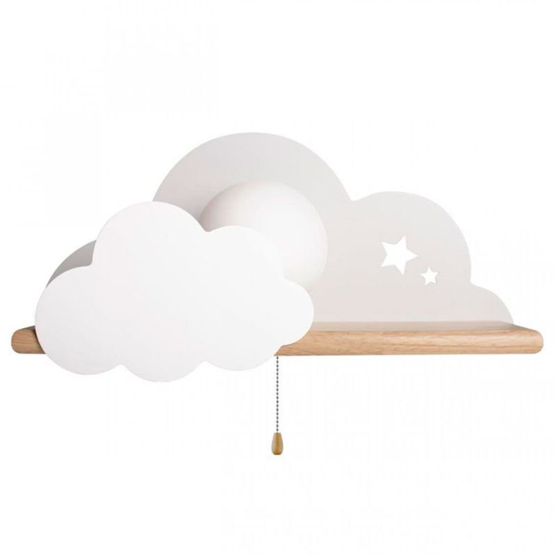 Бра с деревянной полкой белое Облако Wall Lamp White Cloud Белый Древесина в Воронеже | Loft Concept 