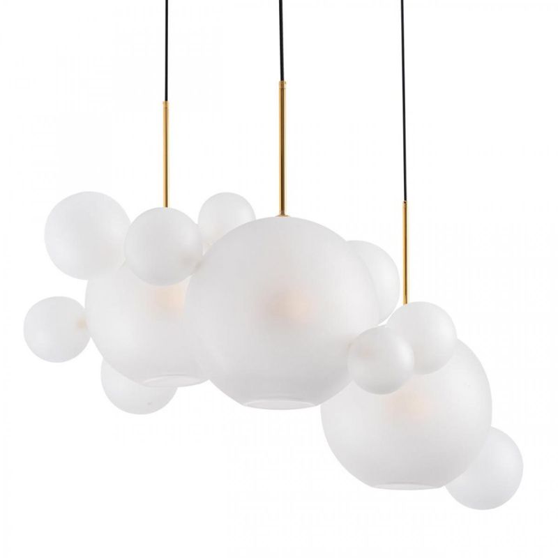 Светодиодный светильник Giopato & Coombes Bollr  Bubble Chandelier Circle матовое белое стекло 3 плафона Белый Золотой в Воронеже | Loft Concept 