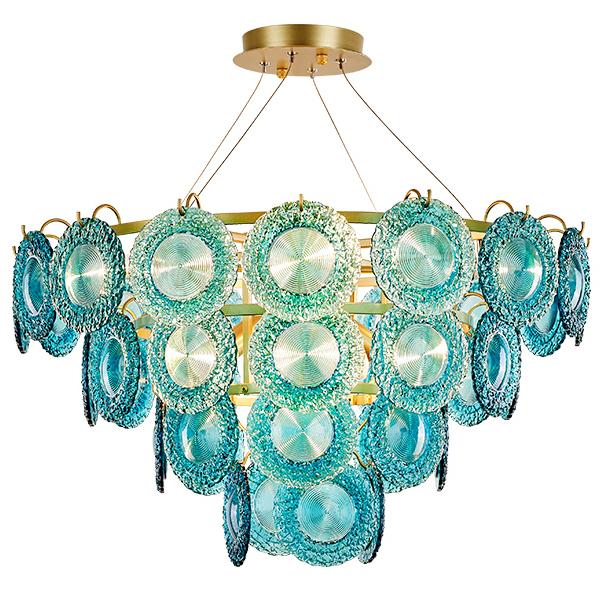 Люстра Blue Glass disk Chandelier Золотой Голубой в Воронеже | Loft Concept 