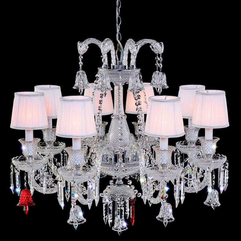 Люстра с 8-ю белыми текстильными абажурами и хрустальными подвесками Lustre Reverie Хром Прозрачное Стекло Белый Люстра с 8-ю белыми текстильными абажурами и хрустальными подвесками Lustre Reverie Хром Прозрачное Стекло Белый в Воронеже | Loft Concept