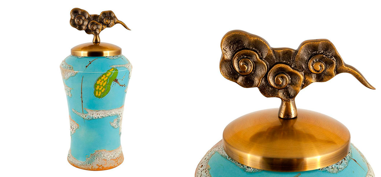 Ваза высокая голубая с орнаментом Nara  - фото №1