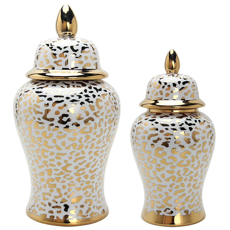 Ваза с крышкой Leopard Print Gold Vase Белый Глянцевое золото в Воронеже | Loft Concept 