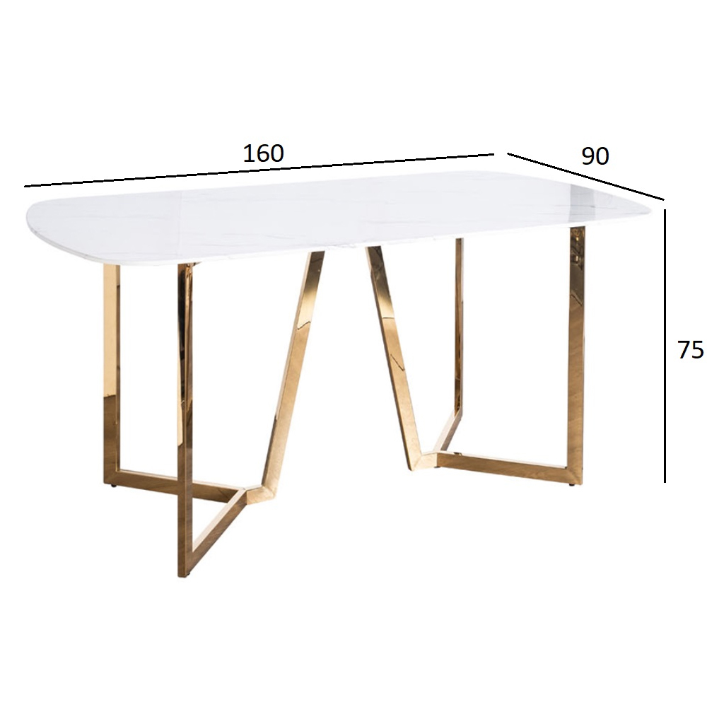 Стол обеденный белый с золотыми глянцевыми ножками Laconic White Table в Воронеже